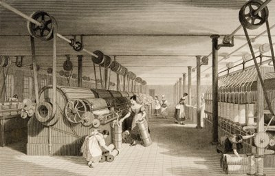 Carding, Drawing and Roving, Cotton Factory Floor, Engraved by James Tingle by Thomas Allom